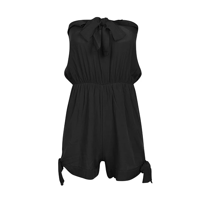 2019 New Fashion Women's Playsuit Woman Causal Lace Up Black Short Romper Ladies Sexy Holiday Beach Jumpsuits Holiday Overall
