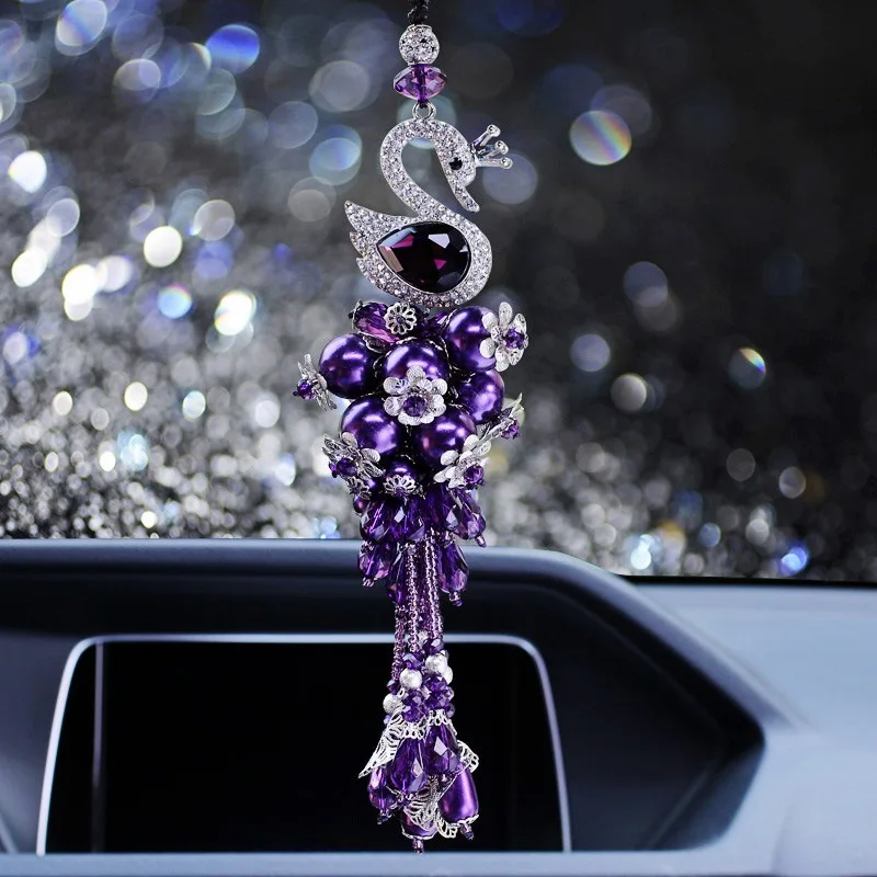 Car Decoration Swan Crystal Ornaments Automotive Interior Hanging Pendant Rear View Mirror Car Styl