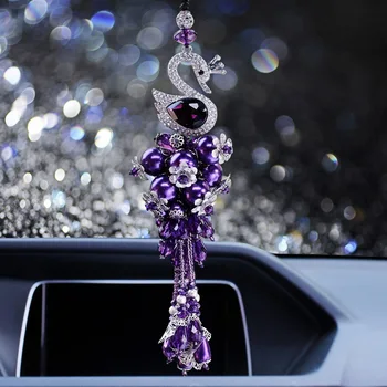 

Car Decoration Swan Crystal Ornaments Automotive Interior Hanging Pendant Rear View Mirror Car Styling Accessories