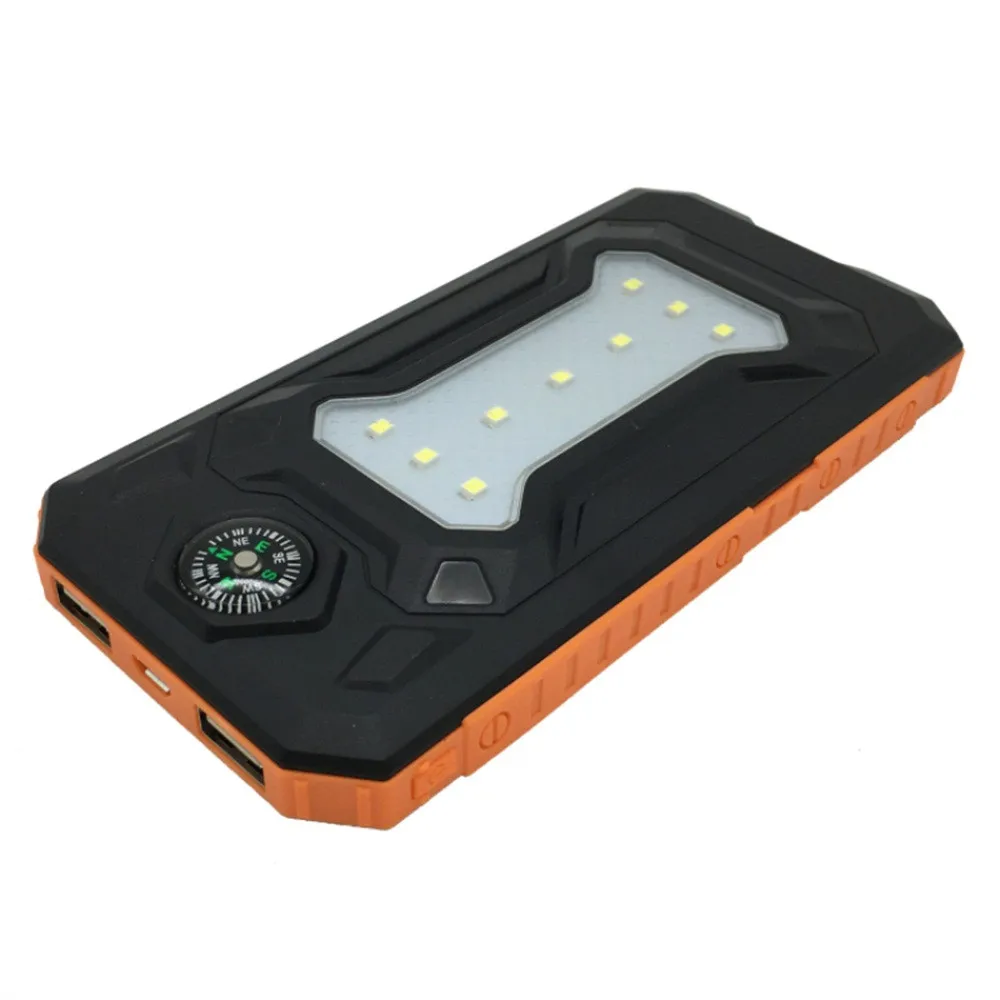 Водонепроницаемый внешний аккумулятор 20000mAh 2 USB Солнечное зарядное устройство с светодиодный внешний аккумулятор для xiaomi mi 9 iPhone 8 X huawei mate20 - Цвет: Оранжевый