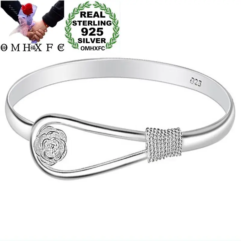 

OMHXFC Wholesale European Fashion Woman Girl Party Wedding Gift Flower Sakura 925 Sterling Silver Bangles Bracelets BE149