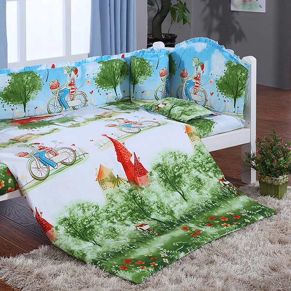 9Pcs Baby Bedding Set for Crib Newborn Baby Bed Linens for Girl Boy Cartoon Bear Detachable Cot Bumpers Sheet Quilt