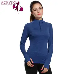 ACEVOG рукавом Стенд Zip-up Pullover кофты с длинным Повседневное воротник Для женщин реглан