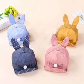 

2017 Newborn Toddler Baby Girl Boy Hat Little Ear Cat Cap Snapback Baseball Dots Kids Cap 8-20 M