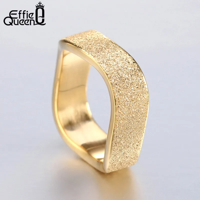Effie Queen Top Grade Gold-color Stainless Steel Rings Frosted Style Irregular Finger Ring Men Women US Size 5 -11 IR11