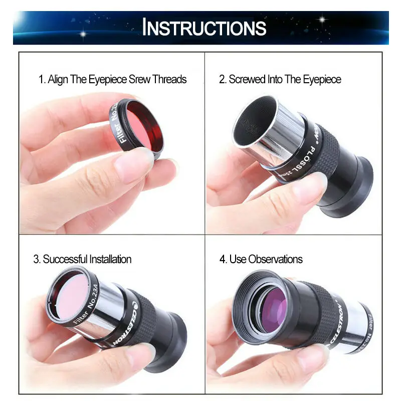 Peças para Telescópios Astro Filtros Conjunto 6 Astronômicos Lente Ocular Planetas Nebulosa Filtro Skyglow 1.25 Cor 16 1.25