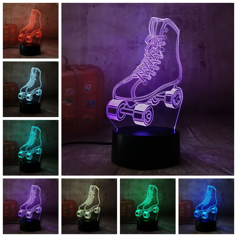 Amroe 3D RGB светодиодный Ночной светильник, роликовые коньки, многоцветная, 7 цветов, сменная настольная лампа, USB для детского подарка, Рождественское украшение, новинка Lava