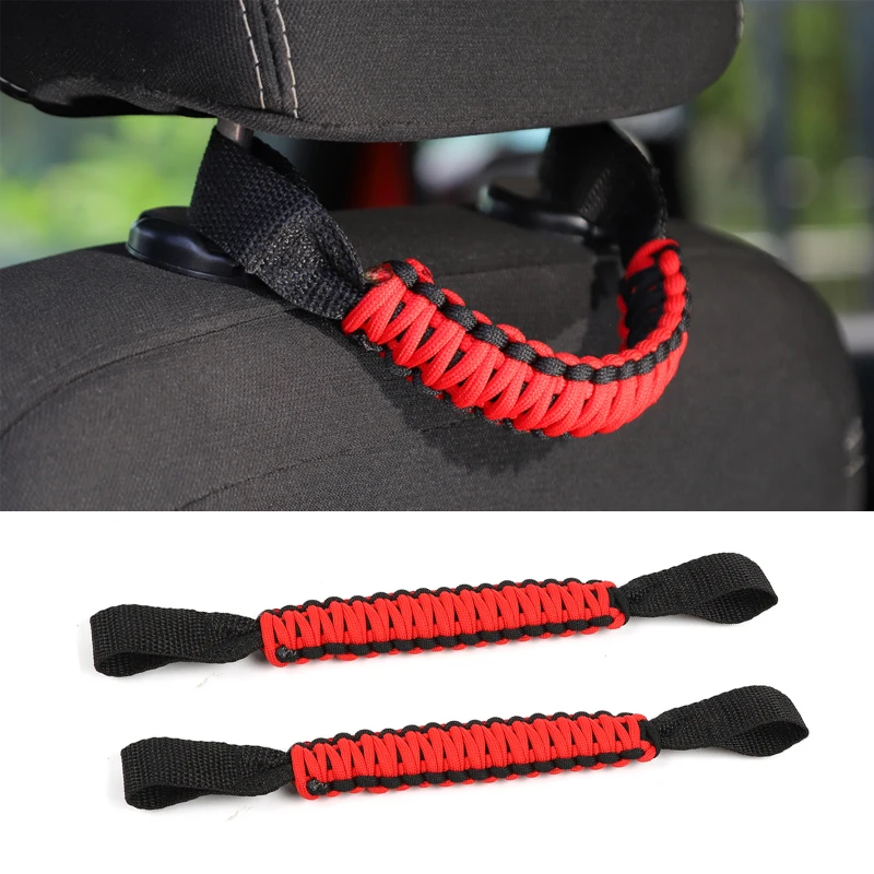 

HYZHAUTO 2Pcs Car Interior Accessories Seat Armrest Grab Headrest Handles For Jeep Wrangler JL 2018+ Black Red