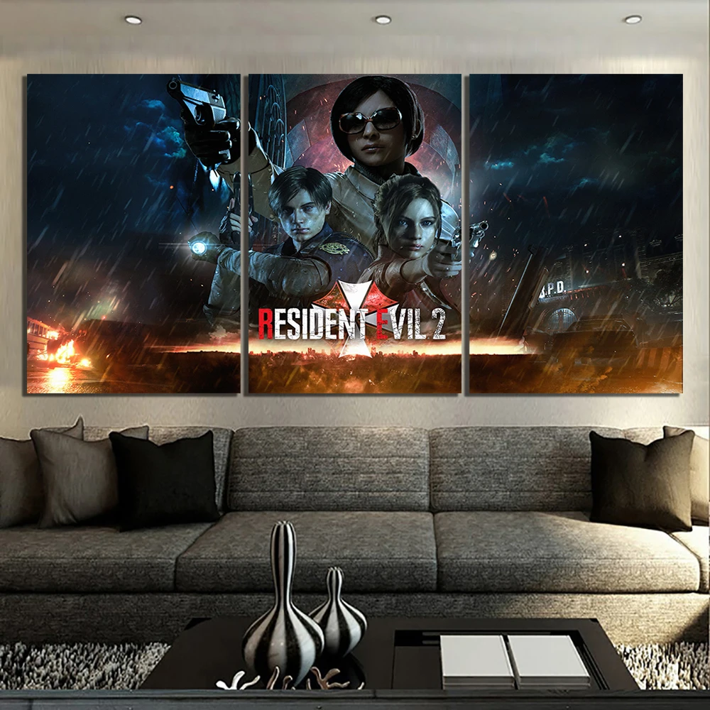 

Wall Art Home Decor Canvas Painting 3 Panel Zombies Movie Biohazard Re 2 Video Game Pictures Prints Modular Poster Living Room