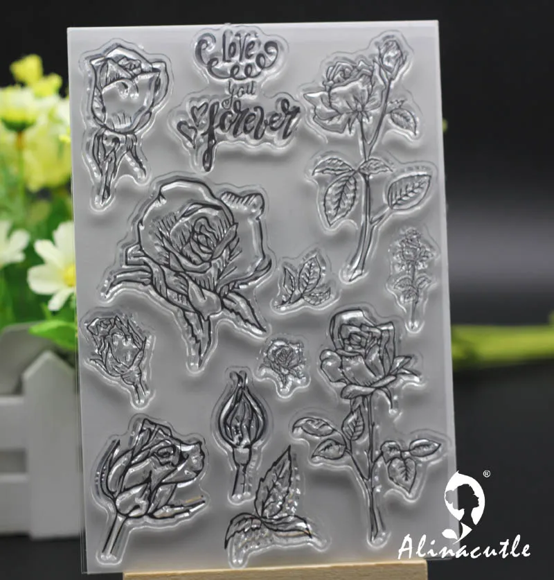 

CLEAR STAMPS rose flower Alinacraft Scrapbooking handmade Card album paper craft rubber roller transparent silicon stamps