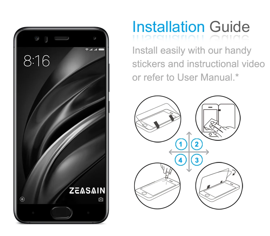 Original ZEASAIN Full Cover Tempered Glass for Xiaomi Mi6 Mi 6 M6 Pro Prime Screen Protector 5.15 Toughened Glass Safety Film  (2)