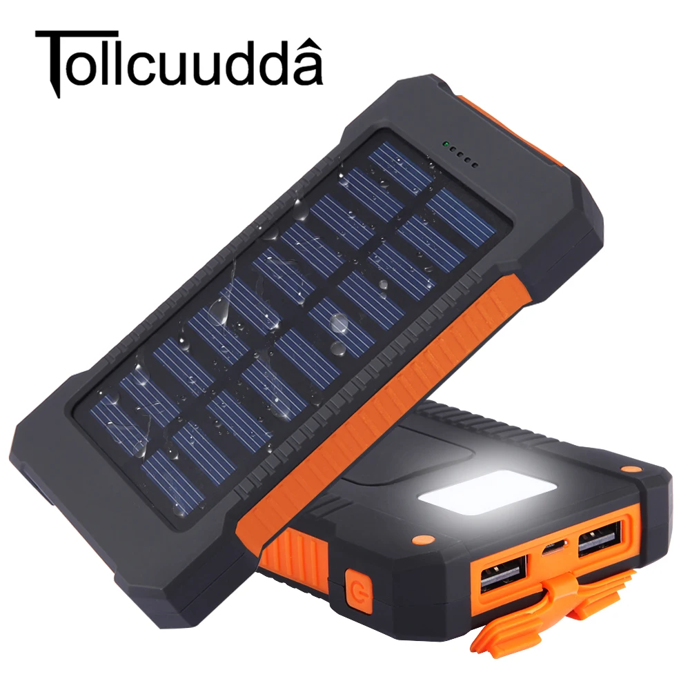 

Waterproof 10000mAh Power Bank Solar Charger poverbank Dual USB with LED Light Power Bank for iPhone Samsung Battery Charger