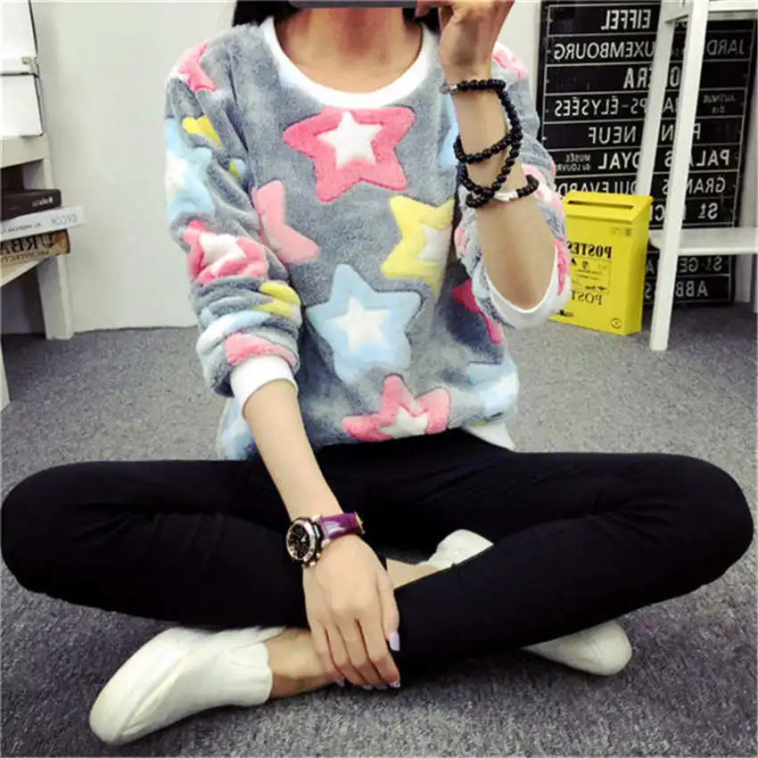 

YANMUXI Women Christmas Sweaters Casual O-Neck Long Sleeve Stars Printed Warm Christmas dotted Sweater 2017 Fashion Slim Tops