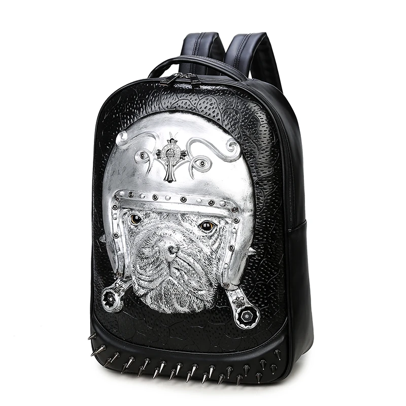3D Leather Animal Men Backpack 2017 Punk Gothic Rivets Backpack Bag for Teenage Fashion Travel Laptop Bags Hot Sale