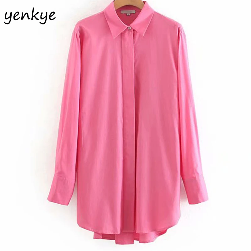 

Streetwear Women Solid Color Long Shirt Blouse Femme Long Sleeve Turn-down Collar Casual Autumn Shirts Plus Size Chemise Femme