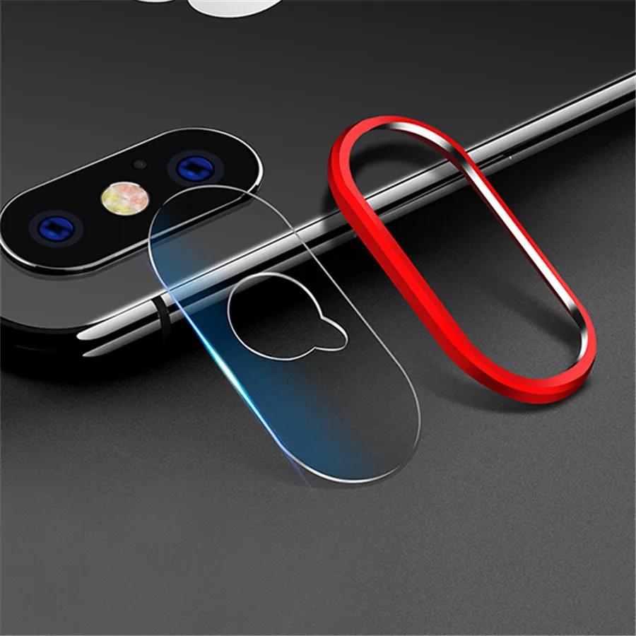 

For iPhone X XS MAX 8 7 Plus Tempered Glass + Metal Rear Lens Protective Ring Camera Lens Screen Protector For iPhone XR 6 6S