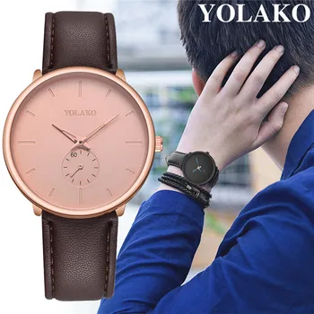 

YOLAKO 2019 Simple Fashion Men's Luxurious Business Leather Belt Watch Simple Mirror Quartz Watch Clock Watches relogio