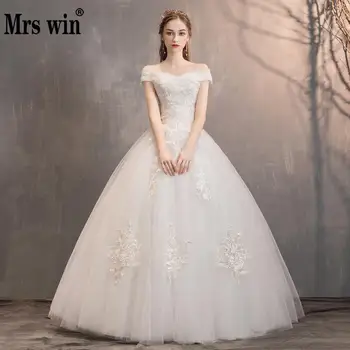 

Wedding Dress 2020 Mrs Win The Bridal Elegant Boat Neck Ball Gown Off The Shoulder Princess Luxury Lace Wedding Gowns F