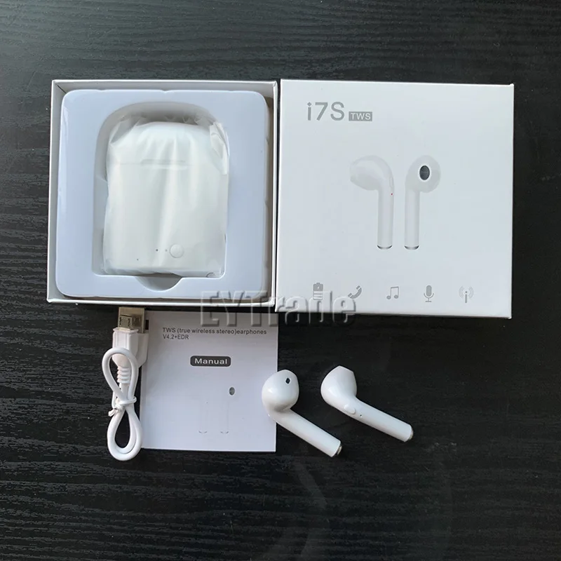 

100PCS Wholesale i7s TWS Mini Wireless Bluetooth Earphone Stereo Earbud Headset With Charging Box Mic For All Smart phone Free D