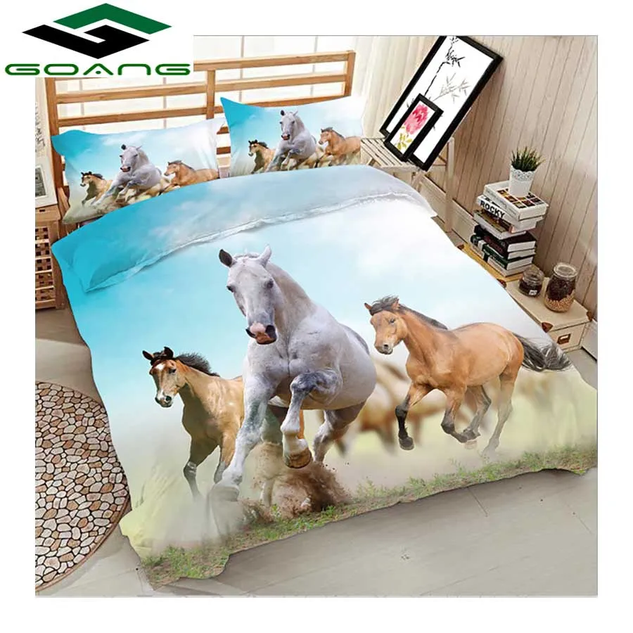 GOANG luxury bedding set 3d digital printing horses running bed sheet duvet cover pillow case 3pcs queen bedding set HomeTextile