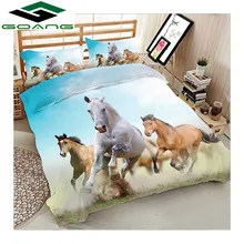Special Price GOANG luxury bedding set 3d digital printing horses running bed sheet duvet cover pillow case 3pcs queen bedding set HomeTextile