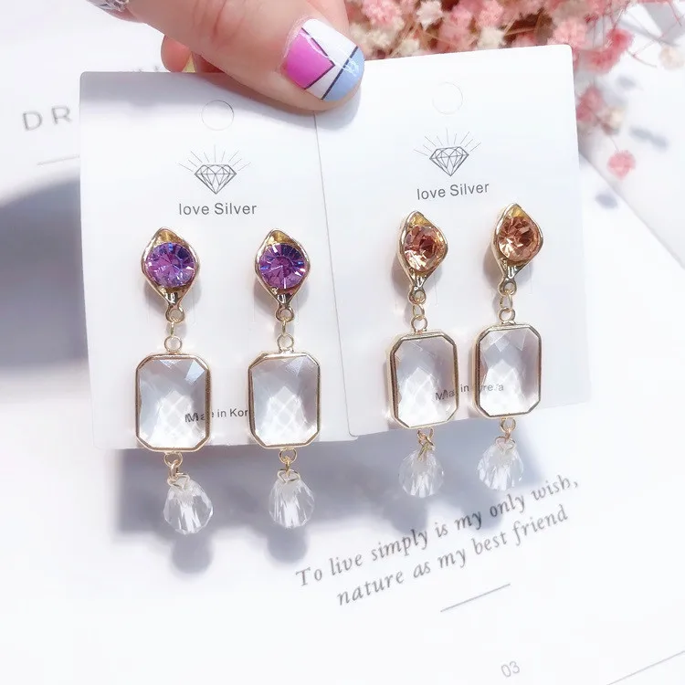 section crystal earring 925 silver pin Hypoallergenic fadeless fashion jewelry stud earrings for women girl Christmas gift