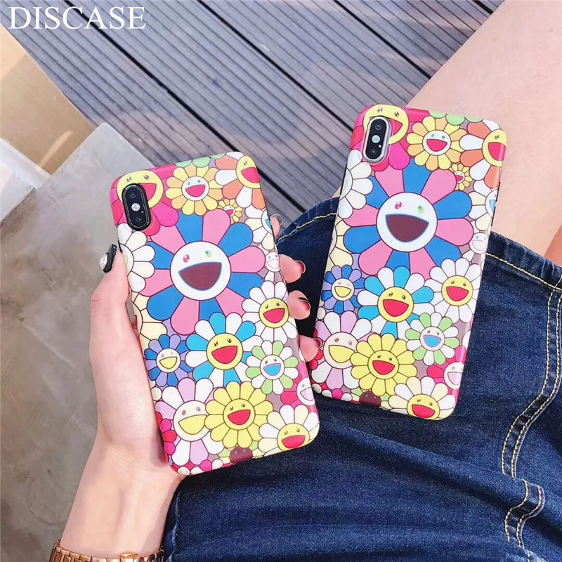 DISCASE Cute Красочные Sun Flower чехол для iphone XS XR MAX смайлик скраб IMD Fo r X 8 7 6 плюс все