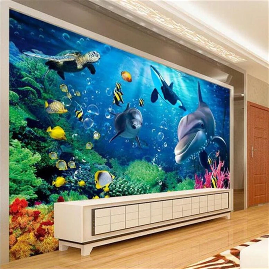 

Custom wallpapers 3D stereo underwater world of sea fish living room children's TV 3d background wall paper Decorative paintings