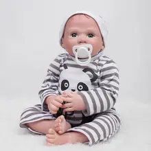 Stripped Panda Boy Baby Dolls 22 Inch Lifelike Reborn Babies Doll Cloth Body Silicone Children Toy With Hair Kids Birthday Gift
