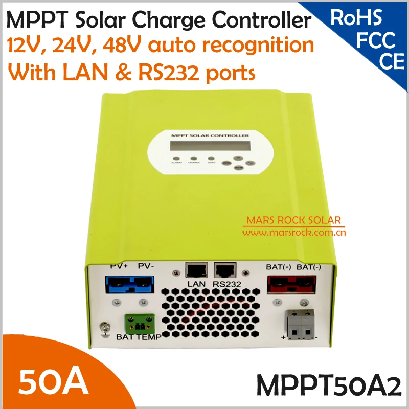 

50A 12V/24V/48V automatic recognition MPPT solar charge controller with RS232 and LAN communication function
