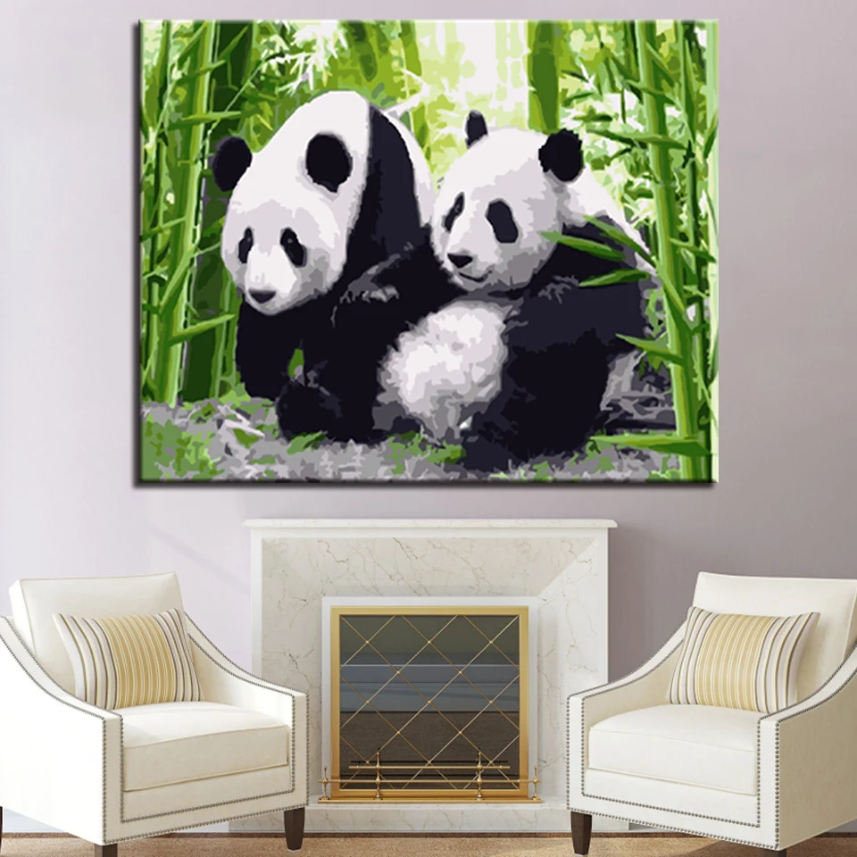 

Bamboo Forest Cute Panda Picture By Numbers DIY Animal Painting Kits Hand painted On Linen Canvas Home Decorative Unique Gift