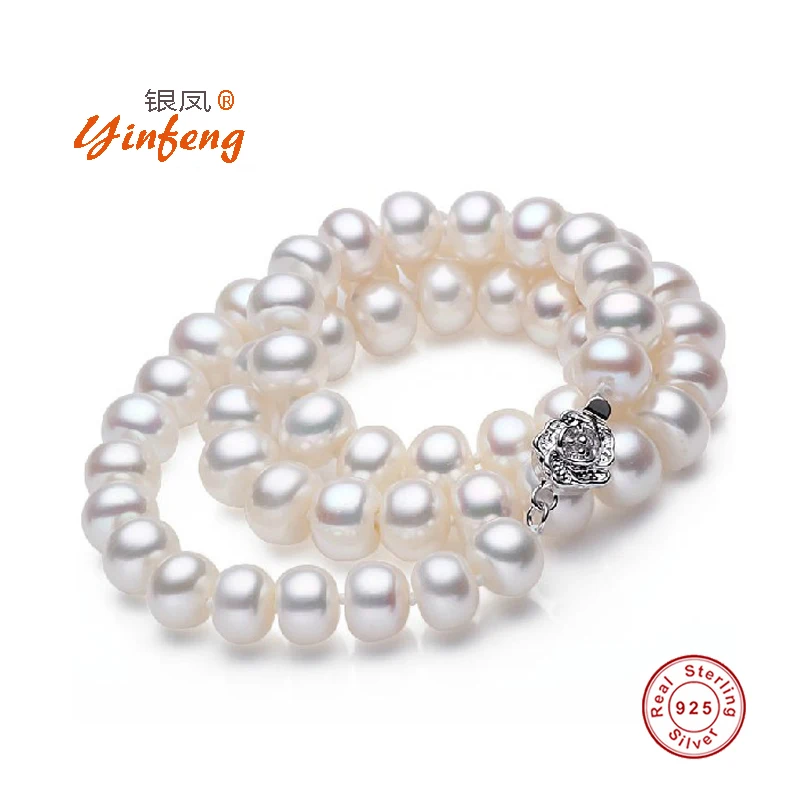 

[MeiBaPJ]8-9mm AAAA Semiround Freshwater Pearl Necklace Mother's Day gift Flower 925 Solid Clasp Wedding Jewelry