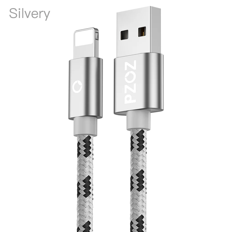 PZOZ USB кабель для apple iphone Xs MAX 6 plus 7 6s X 5 se ipad mini USB кабель передачи данных для быстрой зарядки шнур 8 Pin Кабели для мобильных телефонов - Цвет: Silver