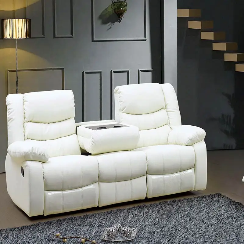 

Italian geniue leather ivory white electric love seat sofa with tea table