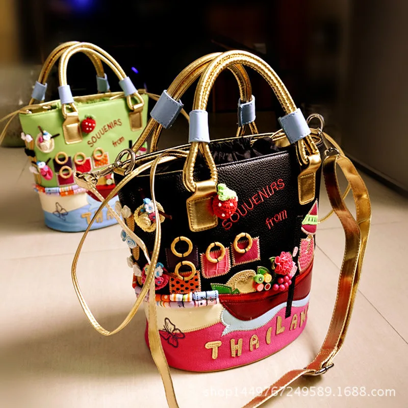 

Ladies handbag shoulder bag hand embroidery three-dimensional decorative bucket bag handbags