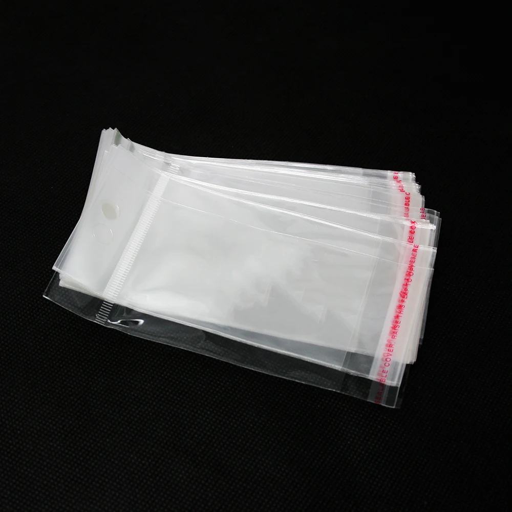 200pcs Clear Mini Small Plastic Bags Hanging Hole for jewelry Self Adhesive  Seal OPP Package bag (3.9x6.7 Inch)