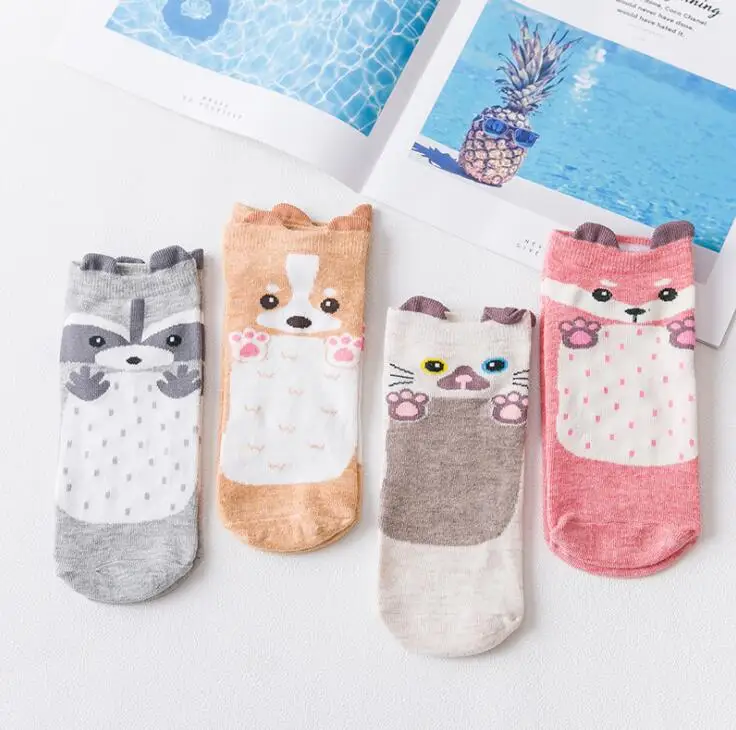 Женские носки в стиле Харадзюку, хлопковые носки, забавные Носки с рисунком кота, пингвина, милые стильные носки с животными на лето и осень, женские носки-Тапочки