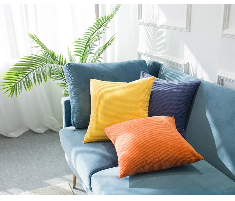 Macaron Color Corduroy Pillow Case Throw Cushion Cover Vintage Pillow Covers for Sofa Home Decorative 45x45cm (2)