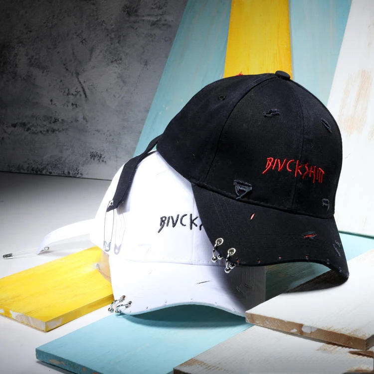 Men Summer Baseball Caps Fashion Holes Brooch Rings Visor Hat With Long