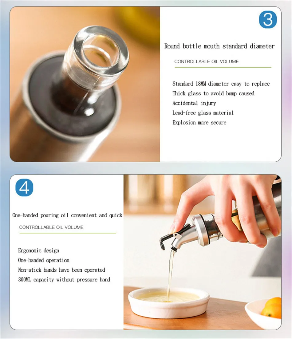 Бутылки для хранения из нержавеющей стали баночки для масла соевый соус уксус приправа банка Соусники кухонные инструменты для приготовления пищи стеклянная коронка 300 мл