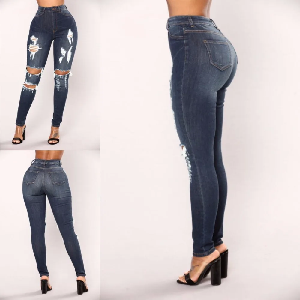 S-2XL casual Jeans Women High Waist Skinny Pencil Washed Denim Pants ripped hole Jeans Stretch Elastic ripped jeans for women S-2XL casual Jeans Women High Waist Skinny Pencil Washed Denim Pants ripped hole Jeans Stretch Elastic ripped jeans for women