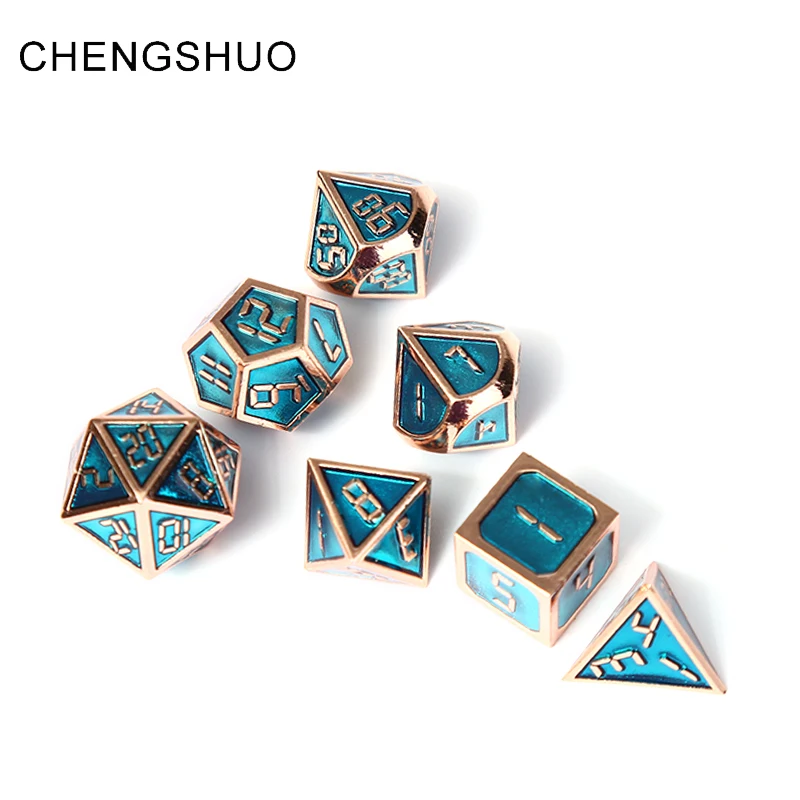 

Chengshuo rpg metal dice sets polyhedral dnd dungeons and dragons table games blue Zinc alloy dices digital pattern d20 10 8 12