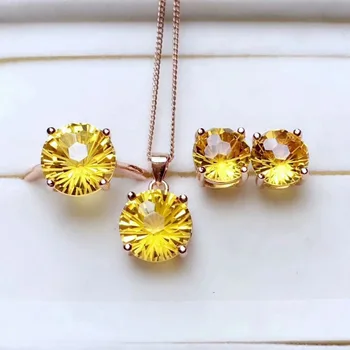 

shilovem 925 sterling silver Piezoelectric citrine Rings pendants earrings Jewelry trendy wedding open mtz08081010agj