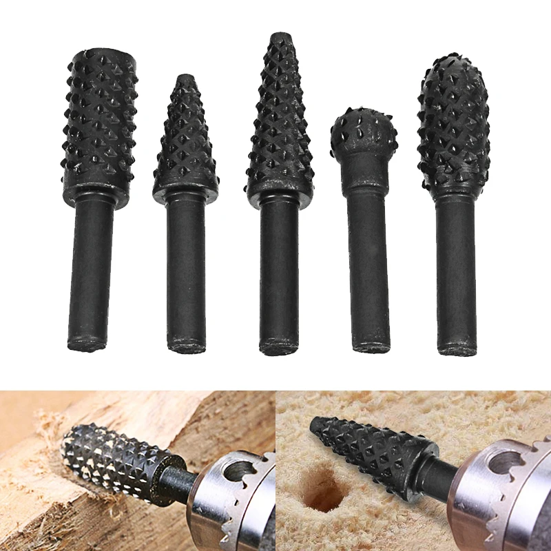 

5pcs 6mm Grinding Head HSS Power Tools Woodworking Rasp Chisel Shaped Rotating Embossed Engraving Pattern Cutter Milling