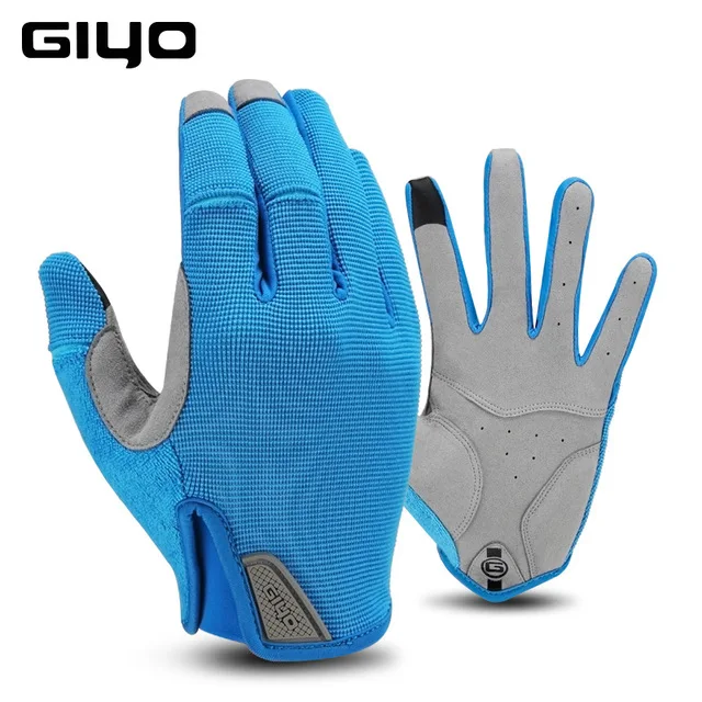Анти-силп сенсорный экран горный шоссейный велосипед варежки зимние ветрозащитные теплые велосипедные перчатки полный палец дышащие велосипедные перчатки - Цвет: Blue