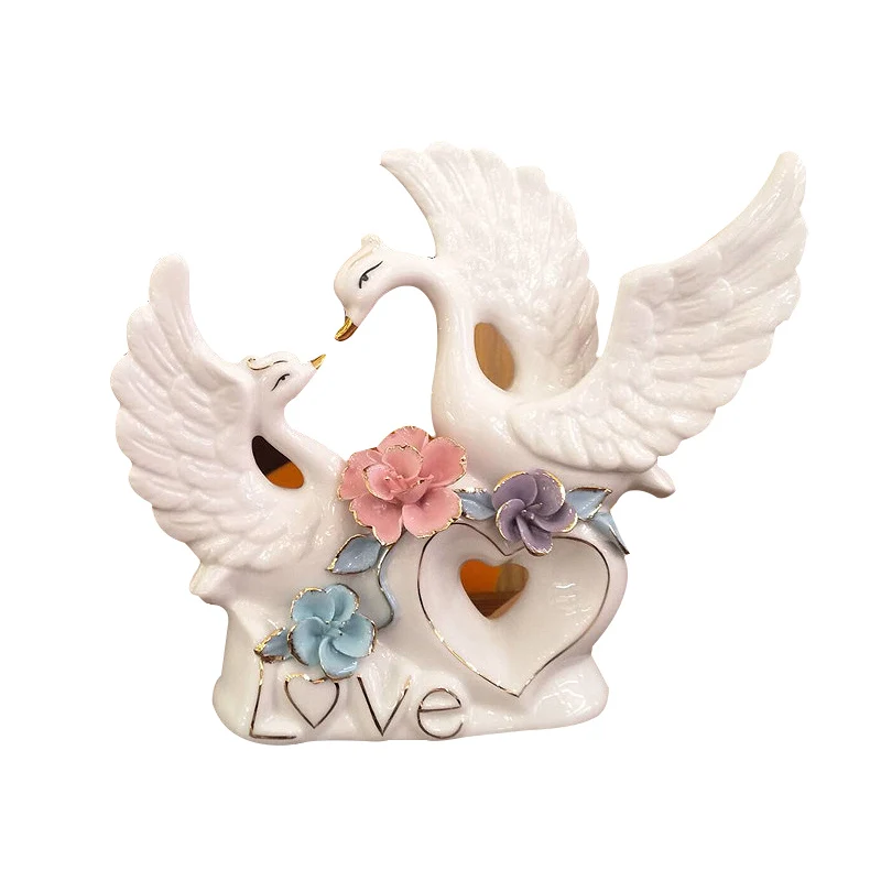 Ceramic Swan Couple Model Figurine Animal Home Decor Ornaments