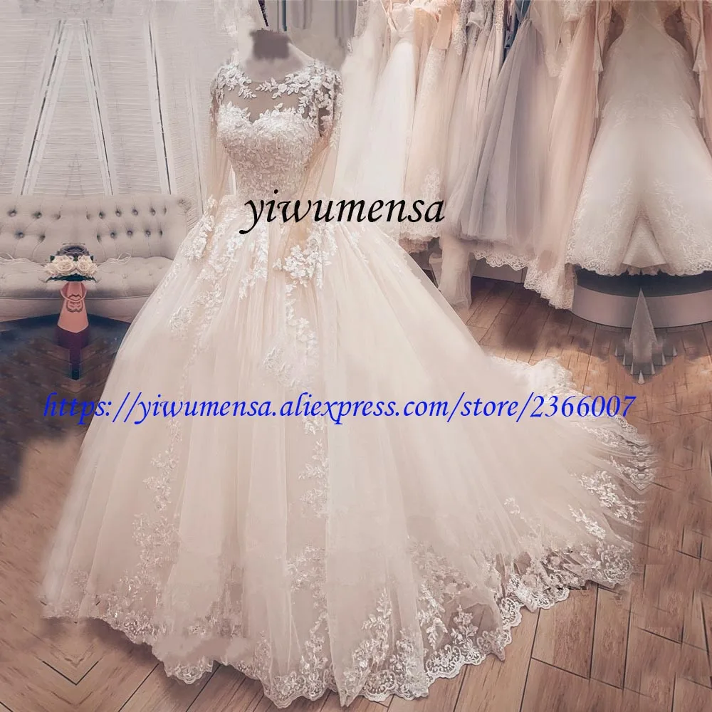 Vestidos De Novia размера плюс свадебное платье-бохо люкс с длинным рукавом Аппликации Кружева бальное платье Свадебные платья