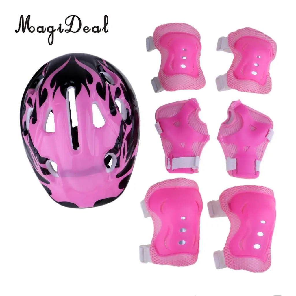 MagiDeal 7 Pieces Kids Bicycle Roller Skating Helmet Knee Elbow Wrist Pads Set for Skateboarding Longboarding Bicycle Scooter