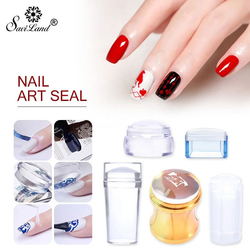 

Saviland Nail Art Templates Pure Clear Jelly Silicone Nail Stamping Plate Scraper with Cap Transparent Nail Stamp Template Tools