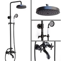 Black Oil Rubbed Bronze Rainfall Shower System Hand Shower Head Bathtub Mixer Tap Set - Wall Mount ars457